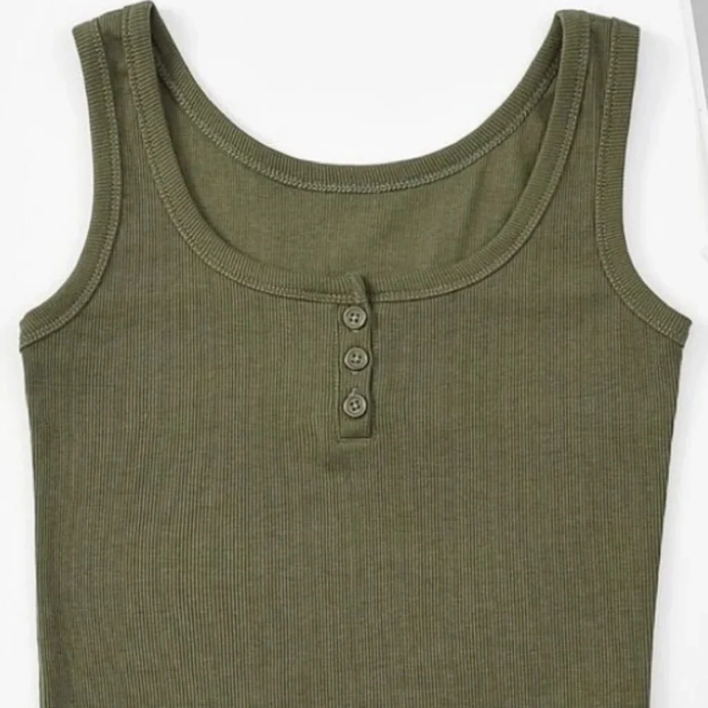 SHEIN Solid Button Rib-Knit Tank Top - Picture 1 of 4